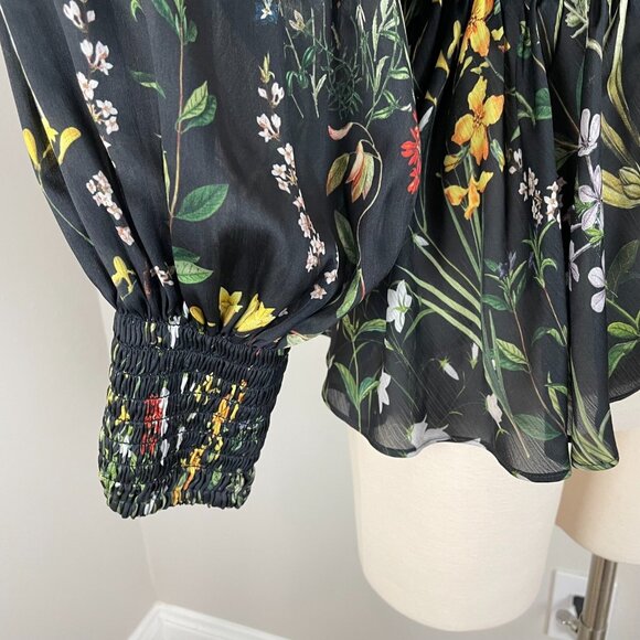 Alexis Womens Small Floral Smocked Off The Shoulder Blouse Peplum Shirt Top - Picture 10 of 11